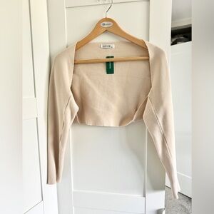 NWT SIMON’S Finely Ribbed Knit Bolero Shrug • Ivory Beige • small/ medium